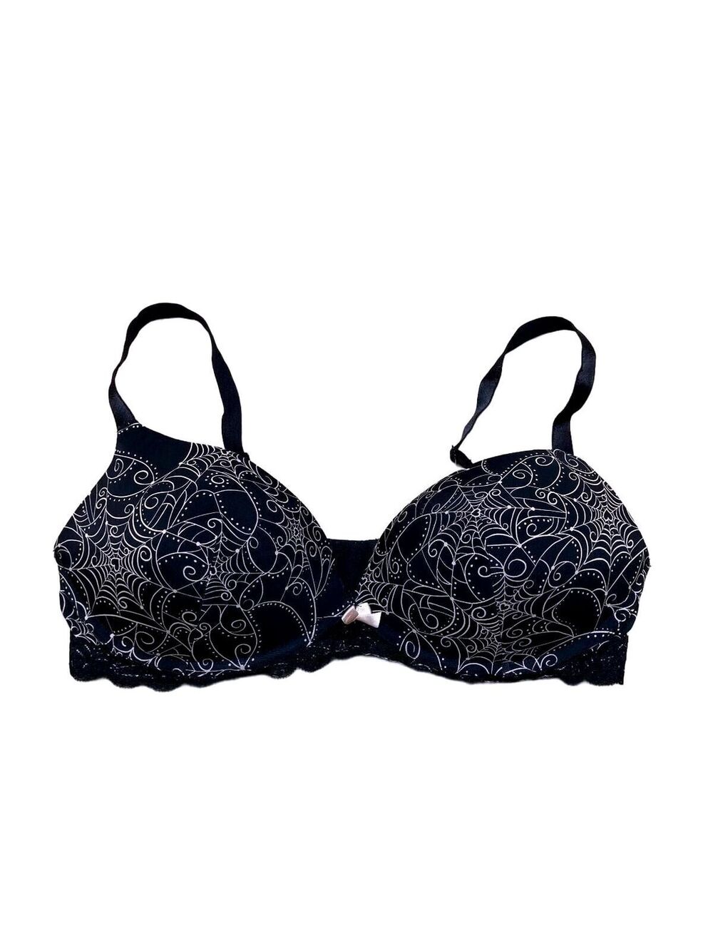Adore Me Black Bra with White Web and Swirl Print 36D